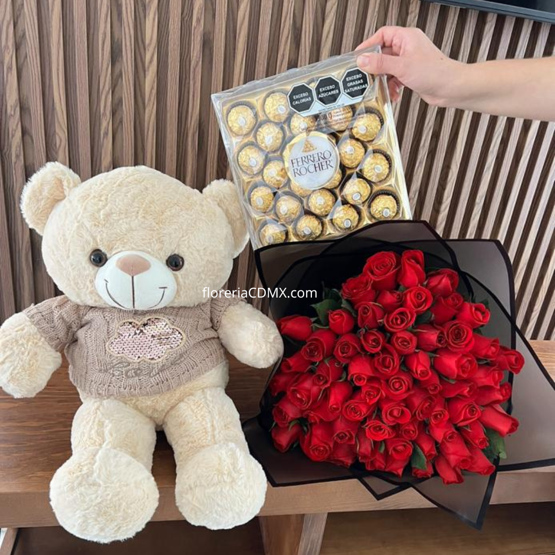 Chocolates Oso De Flores A Domicilio Escalera De 18 Rosas Con