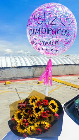 Alamos con rosas + Globo Helio
